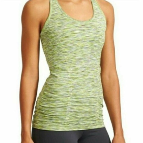 ATHLETA Green Space Dye Heathered Ruched Racerback Tank Top - Picture 1 of 8